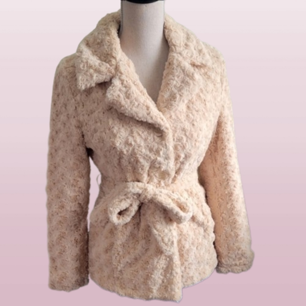 Rich girl beige/cream faux fur coat, y2k jacket